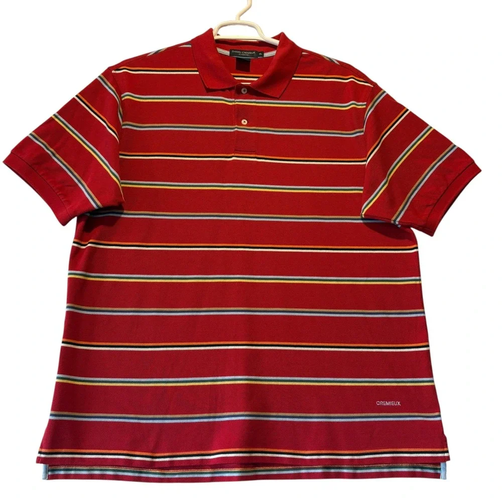 Daniel Cremieux Classics‎ Mens XL Red Striped Polo Shirt Short Sleeve Cotton